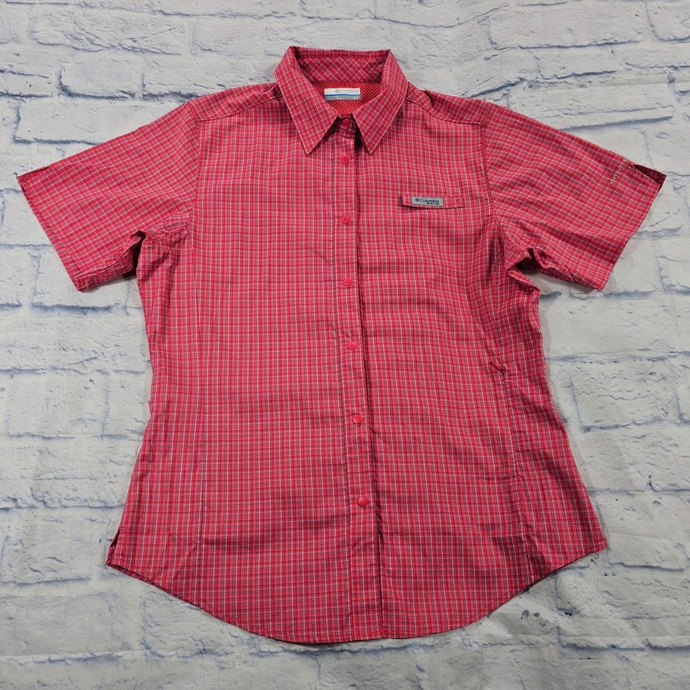 Columbia PFG Shirt Womens S Red Plaid Short Sleeve Fishing Hiking